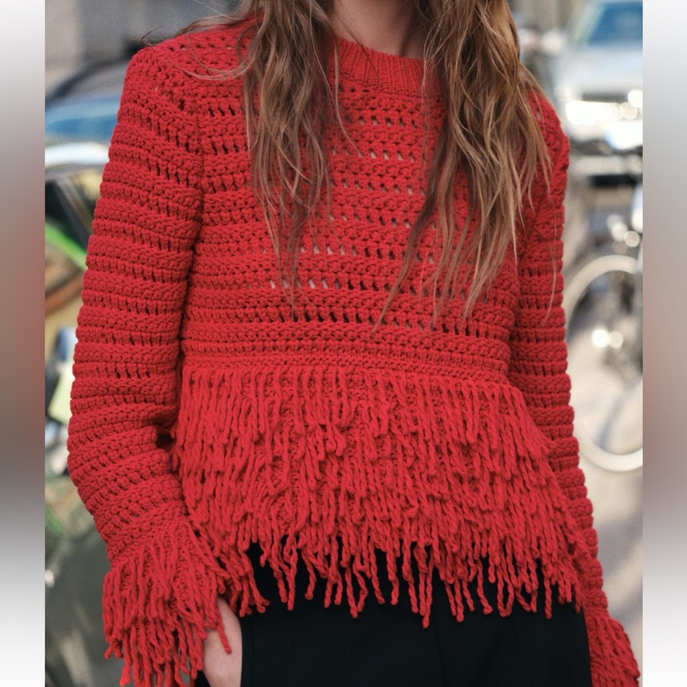 NWT Zara Red Fringe Sweater